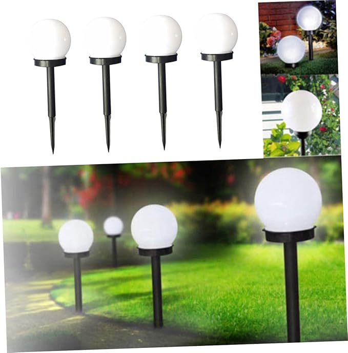 4pcs Solar Ball Lights White Round Garden Lamps for Outdoor Walkway and Lawn Easy Installation Solar-Powered Led Spheres for Lighting