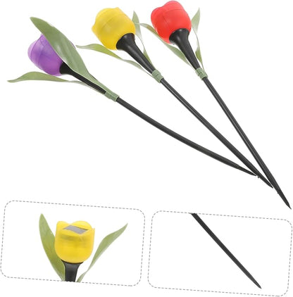3pcs Outdoor Solar Pathway Lights Tulip Led Garden Landscape for Driveway Patio Auto Off Random Color