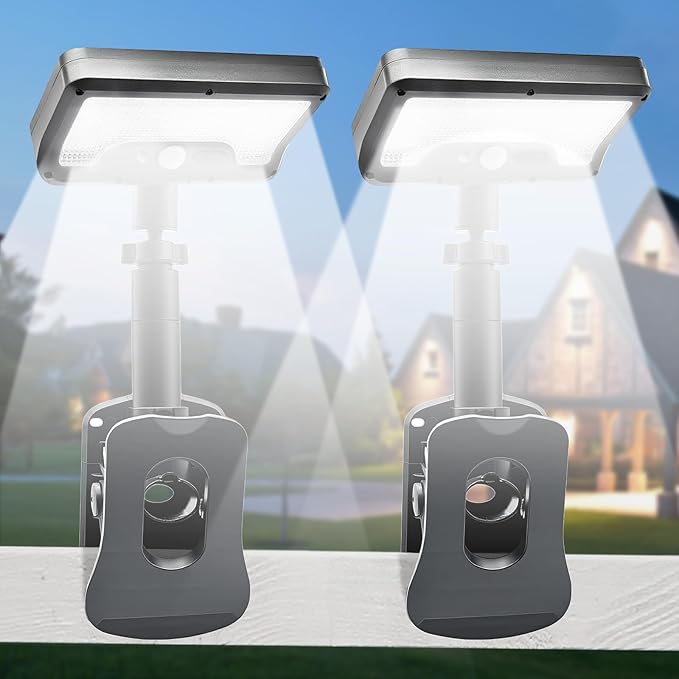 Clip On Solar Motion Lights Outdoor, Motion Sensor Outdoor Lights with 92 LEDs, 360°Rotatable Adjustable Solar Fence Lights (600 LM,6000 K), Waterproof Security Light for Deck,Gutter,Camping (2 Pack)