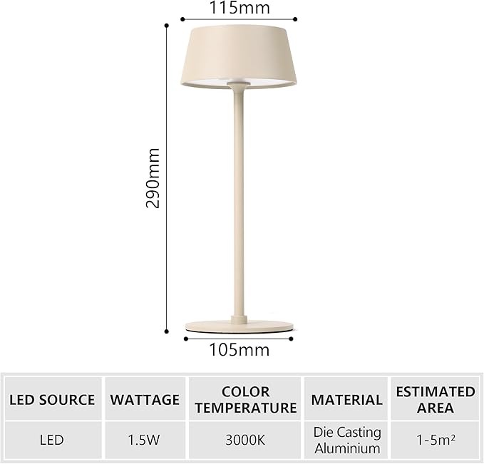 Outdoor Table Lamp,Rechargeable Cordless LED Table Lamps,Portable Desk Light,2200mAh Battery Waterproof Dimmable 3 Color Stepless Table Light,Wireless,Cafe/Dinner/Patio/Restaurant