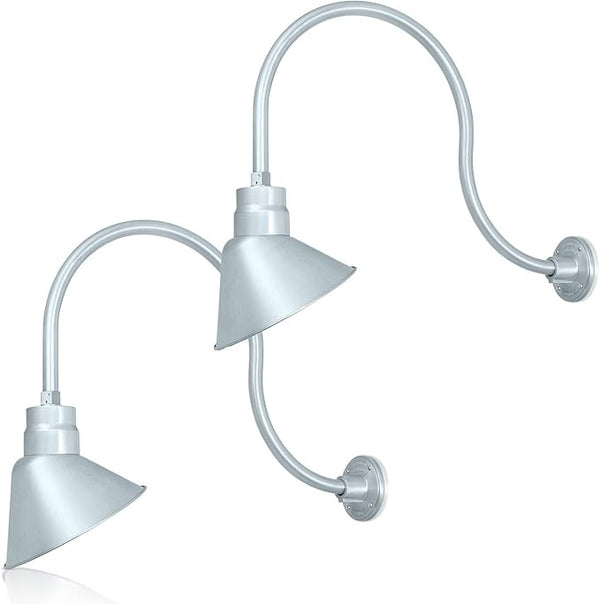 10in. Galvanized Finish Angle Shade Gooseneck Sign Light Fixture With 24in. Long Extension Arm - Wall Sconce | Lumora