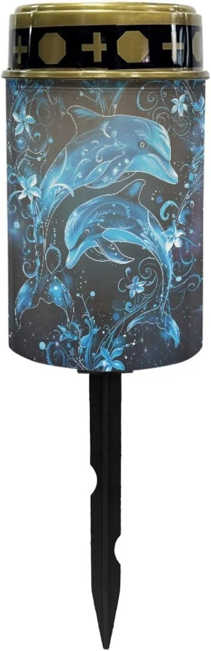 Dolphin Pattern Solar Stake Lights Waterproof Guardian Solar Lights Driveway Markers Solar Walkway Lights Sympathy Remembrance Memorial Gift for Grave Ornaments Garden Decor