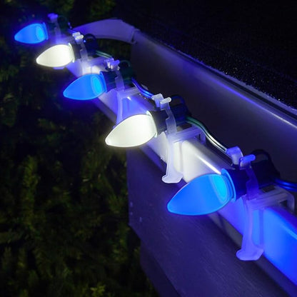 Opticore LED Smooth/Opaque Blue & White Commercial C7 Christmas Lights Vintage Style, Commercial String Christmas Lights Heavy Duty, Green Wire (50 lights, 50 ft, Blue / Cool White)
