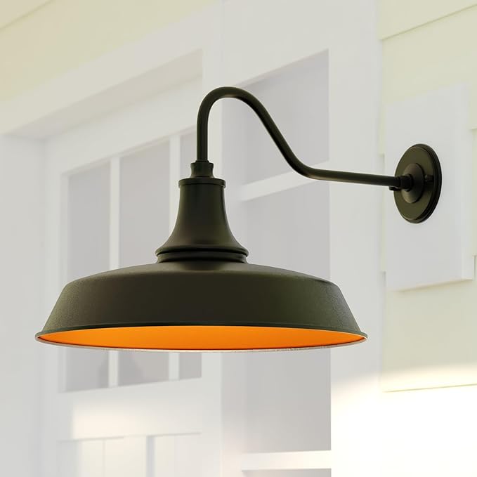 VAXCEL Dorado 12.25 in. H 1-Light Dark Bronze and Light Gold Dusk to Dawn Sensor Farmhouse Outdoor Wall Sconce, Gooseneck Steel Shade, Dark Sky Compliant for Exterior Porch Patio Front Door or Garage