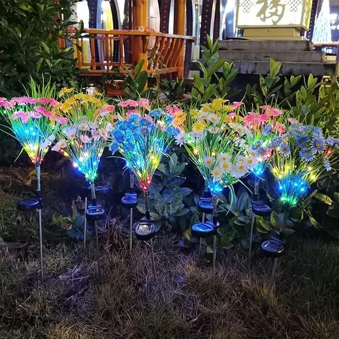 Solar Flower Lights Outdoor, Waterproof LED Daisy Flowers Solar Stake Decorative In-Ground Lights 2Mode for Garden Landscape Yard Pathway Wedding Party (Blue, 1Pack)