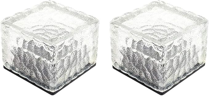 JKLcom Solar Ice Cube Path Lights in-Groud Buried Lights Solar Powered Crystal Brick LED Night Lamp for Garden Courtyard Pathway Patio Pool Pond Outdoor Xmas Decoration,White,2 Pack