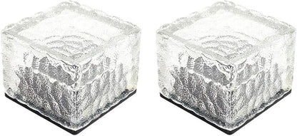 JKLcom Solar Ice Cube Path Lights in-Groud Buried Lights Solar Powered Crystal Brick LED Night Lamp for Garden Courtyard Pathway Patio Pool Pond Outdoor Xmas Decoration,White,2 Pack