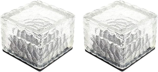 JKLcom Solar Ice Cube Path Lights in-Groud Buried Lights Solar Powered Crystal Brick LED Night Lamp for Garden Courtyard Pathway Patio Pool Pond Outdoor Xmas Decoration,White,2 Pack