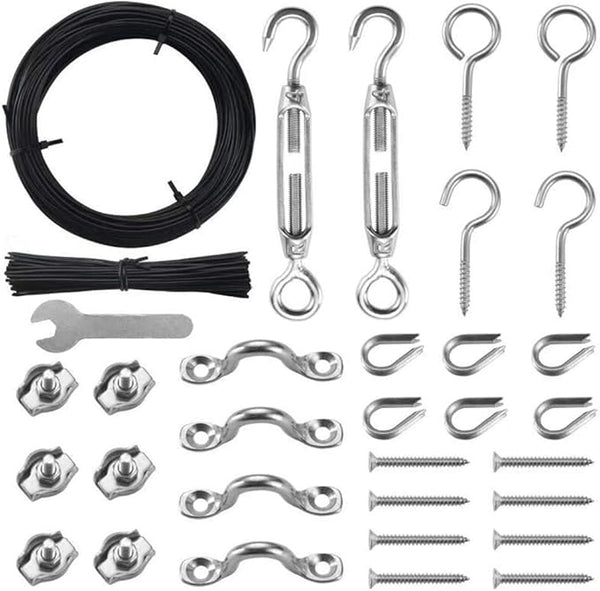 Outdoor Lights Hanging Kit,Globe String Light Suspension Kit,100FT Black Vinyl-Coated 304 Stainless Steel Guide | Lumora