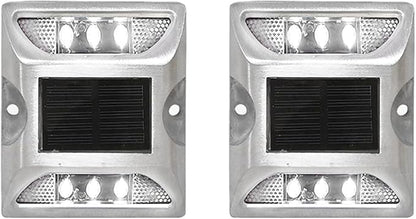 2PCS Solar Warning Step Lights, 6 LED Wireless Power Ground Marker Lights Outdoor Driveway Road Markers for Sidewalk Pathway (White)