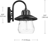 Globe Electric 60000012 1-Light Outdoor Wall Sconce, Matte Black, 7" Seeded Glass Shade, Curved Stem, Porch Light | Lumora