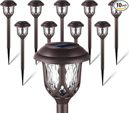 EXCMARK 10 Pack Solar Lights Outdoor Decorative Garden Yard Lights for Pathway Walkway Sidewalk Driveway. (Brown, Warm White)