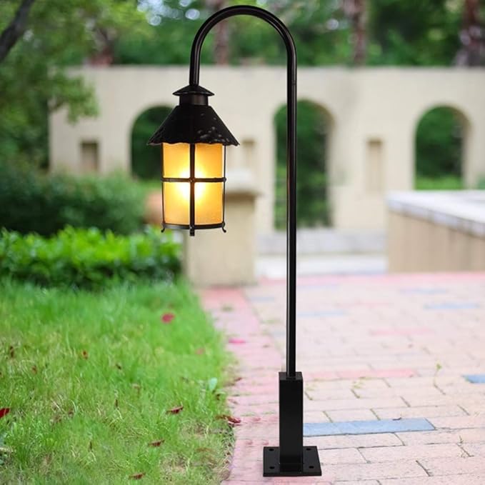 Lights Outdoor IP55 Retro Glass Waterproof Outdoor Pillar Light Vintage Creative Bend Metal Aluminum Lawn Post Light Garden Street Park Villa Decorative Column Lamp E27 Edison Stadium