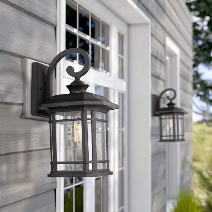 Emliviar Outdoor Wall Lights for House, 1-Light Exterior Wall Sconce Black Finish with Clear Seeded Glass, 17" | Lumora