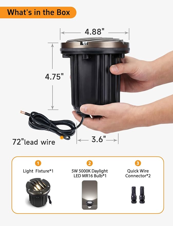 Gardenreet Landscape Low Voltage Well Light - Brass 12V in-Grade Lighting, Wired LED Electric Replaceable Bulb | Lumora