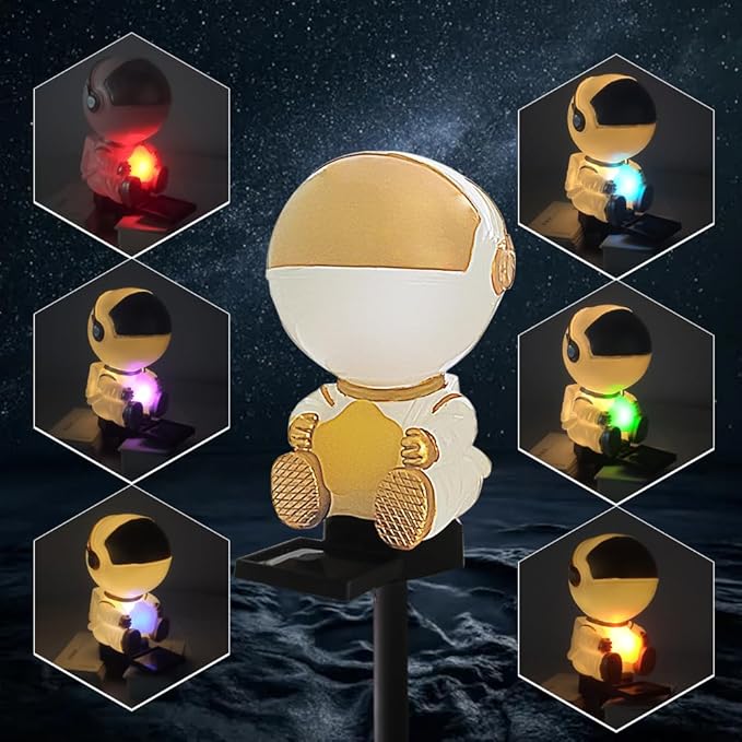 Solar Astronaut Stake Light Outdoor Changing Color Illuminating Decorative Solar Ground Stake Light for Patio Walkway Pathway Backyard Landscape Decoration (Gold)