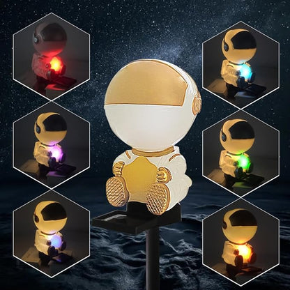 Solar Astronaut Stake Light Outdoor Changing Color Illuminating Decorative Solar Ground Stake Light for Patio Walkway Pathway Backyard Landscape Decoration (Gold)