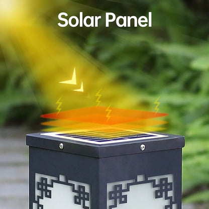 Solar Landscape Lighting Outdoor Solar Pathway Lights with IP65 Waterproof Stainless Steel Path Lamp Chinese Style Glass Solar Bollard Lantern for Courtyard Balcony Driveway Garden