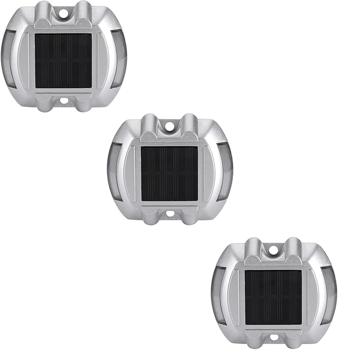 Solar Deck Lights, 3 Pack Pathway Lights Solar Powered Aluminum Stair Lights Driveway Lights Solar Step Lights for Outside Driveway Garden Pathway (White Flash)