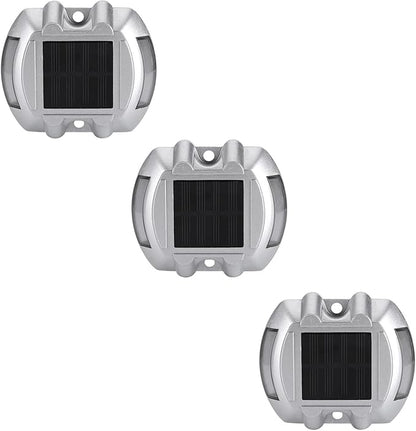 Solar Deck Lights, 3 Pack Pathway Lights Solar Powered Aluminum Stair Lights Driveway Lights Solar Step Lights for Outside Driveway Garden Pathway (White Flash)