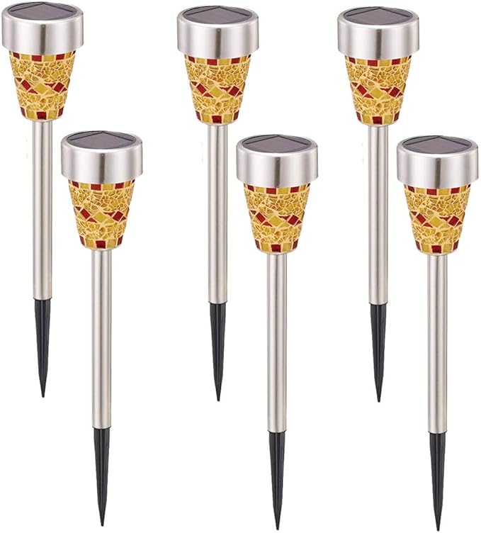 6Pcs Solar Mosaic Border Lawn Garden Lights, LED Mosaic Stake Lights Pathway Landscape Lighting for Patio Walkway | Lumora