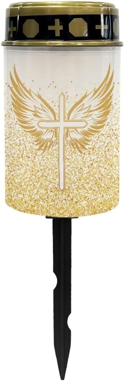 Winged Cross Solar Lights Outdoor Waterproof Cemetery Solar Lights for Grave Winged Cross Bright for Garden, Lawn,Patio,Yard Decoration