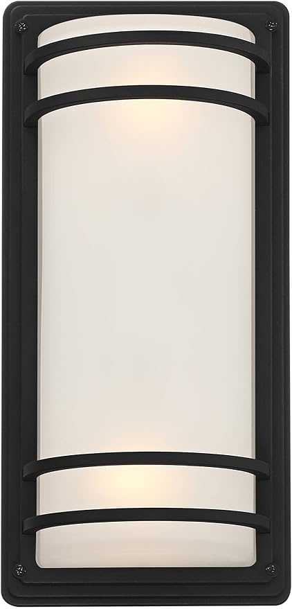 John Timberland Habitat 16" High Modern Industrial Outdoor Wall Sconce Light Fixture Mount Porch House Exterior Outside Cylinder Weatherproof Black Metal Frosted Glass Shade Front Door Patio Garage
