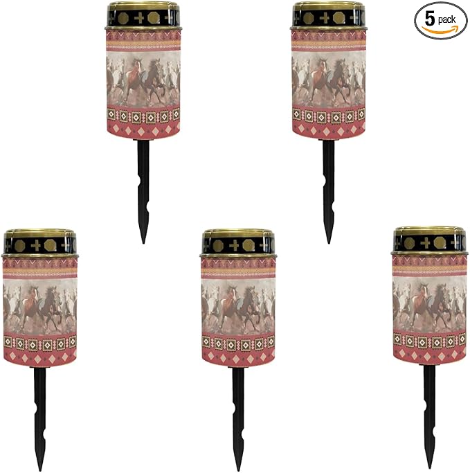 Western Aztec Horse Outdoor Garden Lights,Solar Stake Light with Horse Decorative Lights,Flameless LED Solar Lights for Yard Patio Spotlights Decorations,Garden Gift,Red
