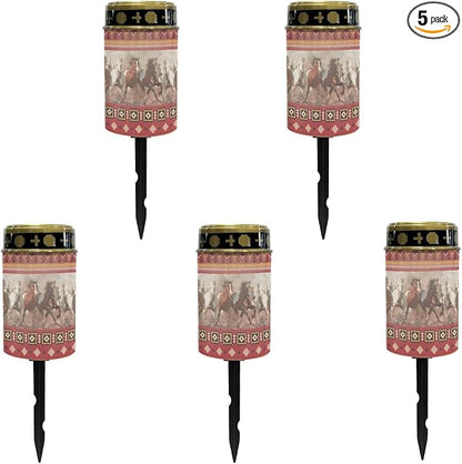 Western Aztec Horse Outdoor Garden Lights,Solar Stake Light with Horse Decorative Lights,Flameless LED Solar Lights for Yard Patio Spotlights Decorations,Garden Gift,Red