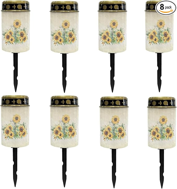 Sunflower Cross Solar Pathway Lights Outdoor Warm White Solar Garden Stake Lights Landscape Decorative Lighting for Yard Patio Driveway LED Solar-Powered Fairy Lights for Outside