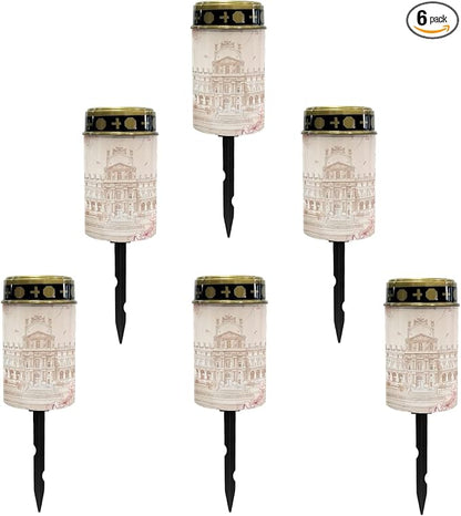 Castle Grave Lights - Cute Solar Pathway Lanterns for Outside, Waterproof Solar Stake Lights for Landscape and Wall Auto On/Off