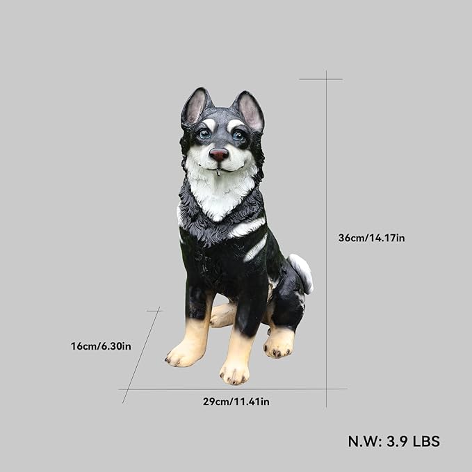 Outdoor Husky Dog Statue with Interchangeable Welcome Sign and Detachable Solar Lantern –LED Light Garden Dog Sculpture Décor, Cute Puppy Design for Yard, Porch, Gift