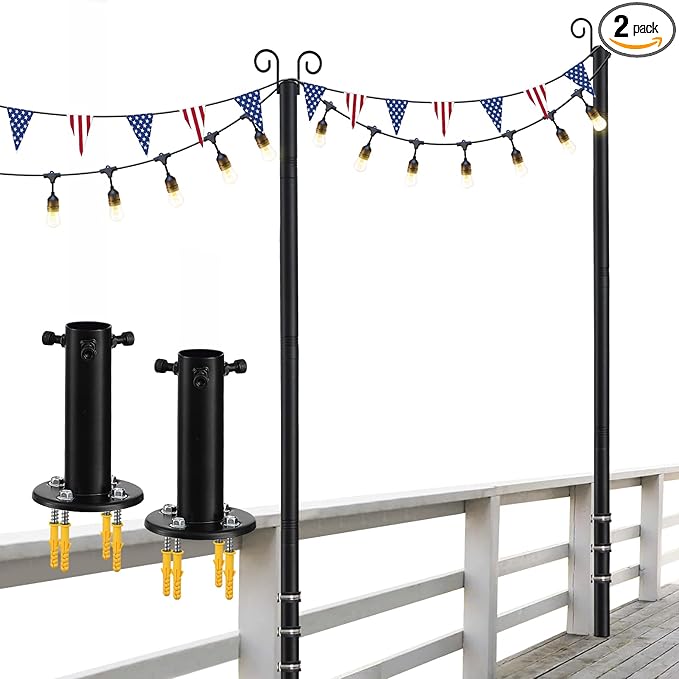 2-Pack Adjustable String Light Poles, 12.6 FT Light Poles for Outside Patio Heavy Duty, Outdoor Deck Lighting Poles | Lumora