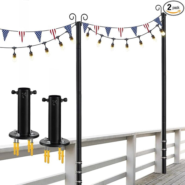 2-Pack Adjustable String Light Poles, 12.6 FT Light Poles for Outside Patio Heavy Duty, Outdoor Deck Lighting Poles | Lumora