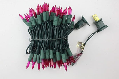 LAMPHOME 200L(100L*2pcs) Mini Lights, Green Wire,Pink