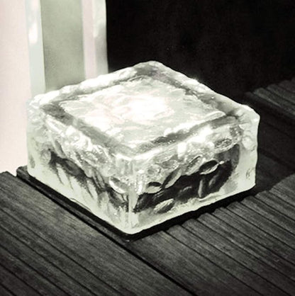 Solar Glass Brick Lights, LED Brick Lights for Garden Landscape Path, Ice Cube Rocks Solar Lamp,White