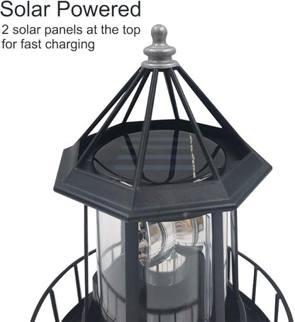 PXRJE Solar Lighthouse，LED Solar Powered Lighthouse, 360 Degree Rotating Lamp,Solar Powered Waterproof Lawn Lights,IP65 Waterproof LED Solar Lighthouse Garden Yard Outdoor Decor(Black)