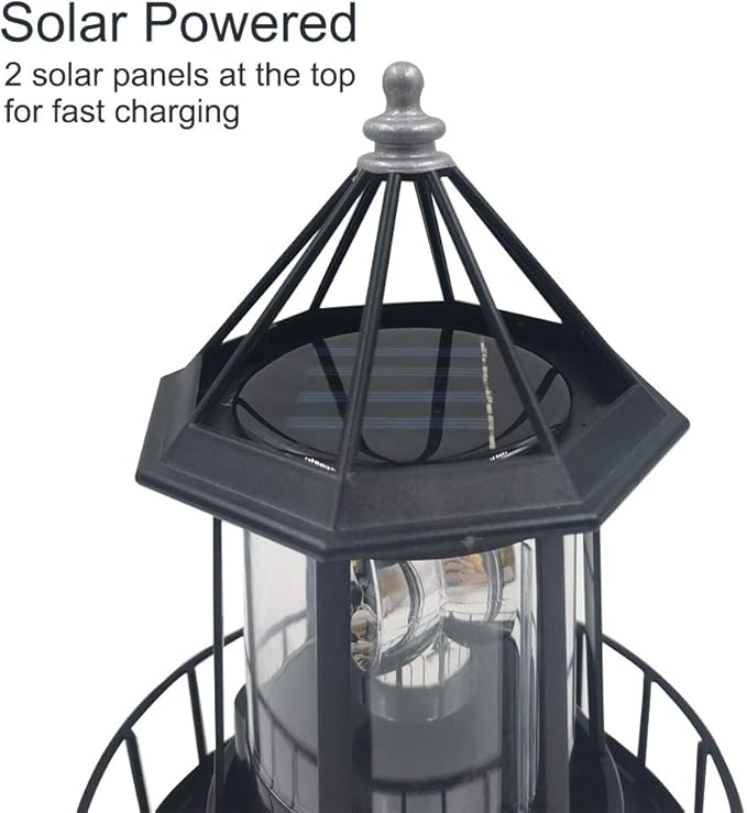 CALIDAKA LED Solar Powered Lighthouse 360 Degree Rotating Lighthouse Landscape IP65 Waterproof Durable Rotatable Outdoor Solar Light Lamp Hanging for Home Garden Yard Decor