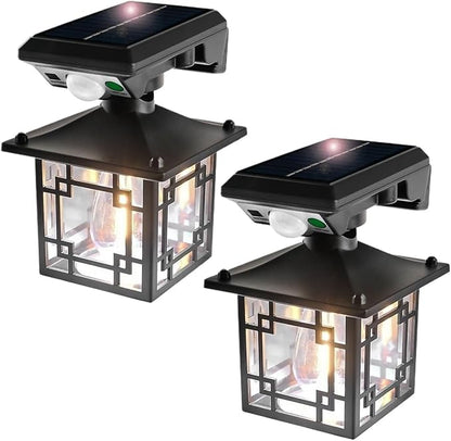 QUQUQ Solar Pathway Lights 2 Packs Solar Outdoor Wall Lights with Sensor Garden Retro Lantern Yard Patio Decor(Black1)