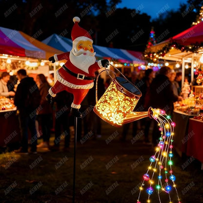 Christmas Santa Solar Kettle Lights Garden Lawn Decorative Lights, Santa Kettle Ground Lamp Solar LED Night Light Outdoor Garden Decor for Pathway Yard Patio(8PCS Warm+Colorful Light)