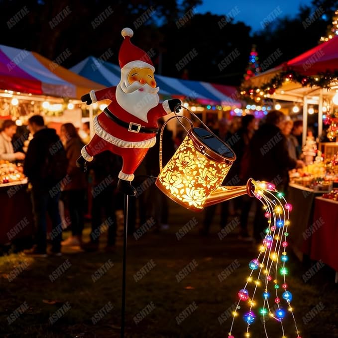 Christmas Santa Solar Kettle Lights Garden Lawn Decorative Lights, Santa Kettle Ground Lamp Solar LED Night Light Outdoor Garden Decor for Pathway Yard Patio(2PCS Warm+Colorful Light)