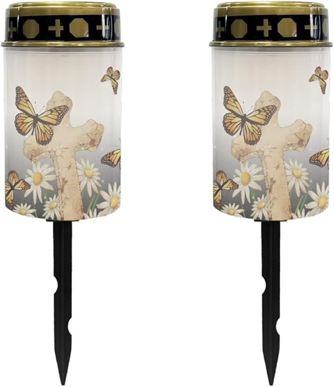 Butterfly Cross Solar Powered Garden Lights Outdoor Solar Lights Solar Yard Lights Waterproof Cemetery Solar Light Auto ON/of Solar Powered Pathway Lights