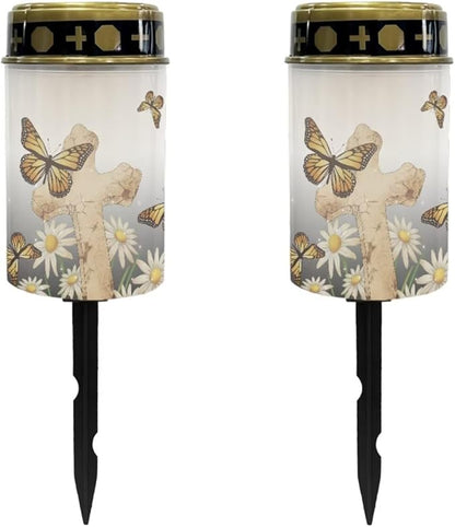 Butterfly Cross Solar Powered Garden Lights Outdoor Solar Lights Solar Yard Lights Waterproof Cemetery Solar Light Auto ON/of Solar Powered Pathway Lights