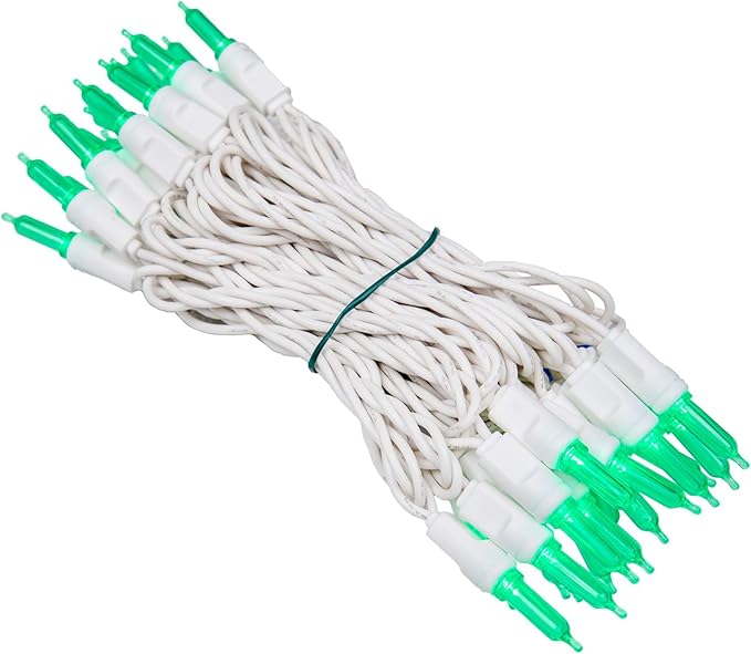 Novelty Lights Vintage Style T5 Green LED Christmas Lights, 11.5 Feet White Wire String of 35 Mini Bulbs, UL Listed Indoor/Outdoor Tree Lighting