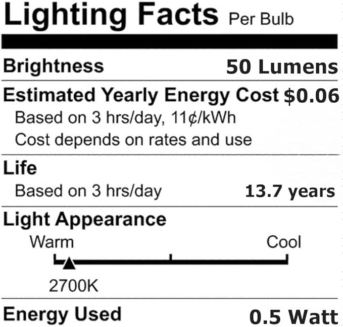 Anyray (3-LED C7 Bulbs E12 Christmas String Lights Outdoor & Indoor Halloween 0.5 Watt 110V Candelabra Base 120V (Warm White 2700K)