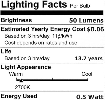 Anyray (3-LED C7 Bulbs E12 Christmas String Lights Outdoor & Indoor Halloween 0.5 Watt 110V Candelabra Base 120V (Warm White 2700K)