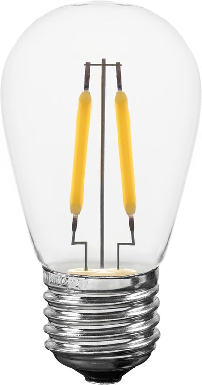 Novelty Lights Outdoor String Light Dual-Filament Replacement Bulbs, 25 Pack S14 LED Edison Shatterproof Plastic, E26 Base, 30,000-Hour Lifespan, 2200K Warm White