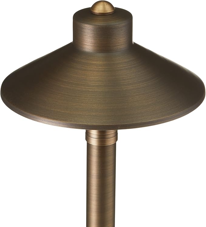 VOLT Flat Hat 12V Brass Path Light (7" Shade, 24" Tall) for Low Voltage Landscape Lighting on Outdoor Pathway, Walkway, Garden, Driveway or Patio