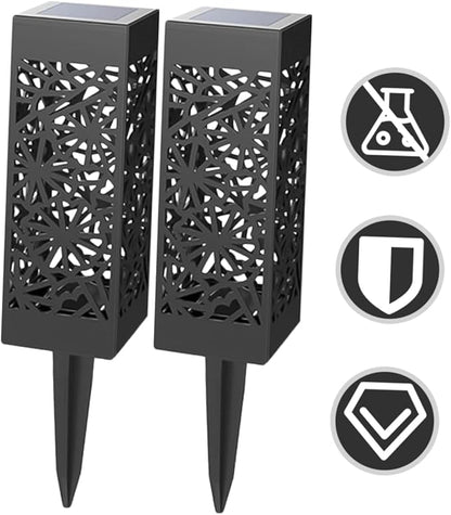 GANAZONO 2pcs Hollow Solar Ground Plug Lamp Outdoor Light for Garden Lawn Driveway with Warm White White Light