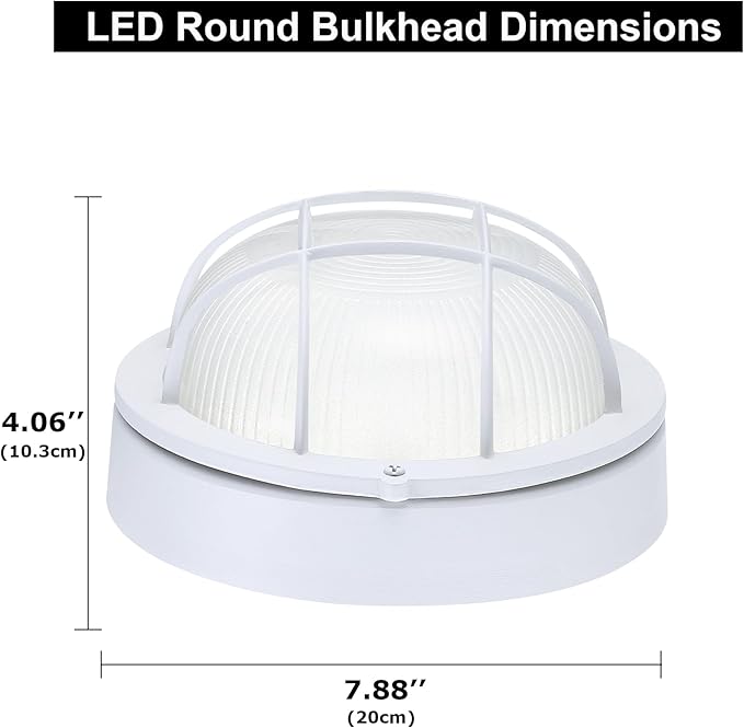 GRUENLICH 8'' Round LED Bulkhead Light, Outdoor Wall Lights Dimmable, Sauna & Exterior Lighting, ETL Rated, 15W 1600 Lumen, 5000K Daylight White, White Cast Aluminum, Wall/Ceiling Mount, 2 Pack